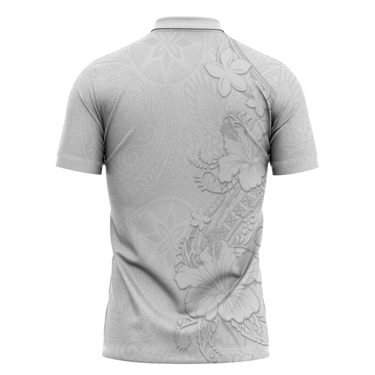 American Samoa White Sunday Zipper Polo Shirt Polynesian Pattern With Tropical Flowers
