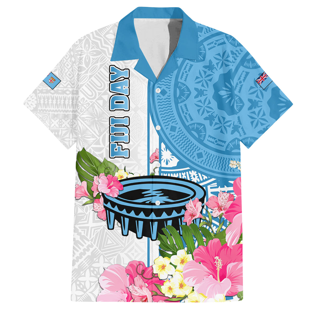 Fiji Day Family Matching Off Shoulder Maxi Dress and Hawaiian Shirt Tanoa Hibiscus Fijian Tapa Masi Pattern LT05 Mom's Dress White - Polynesian Pride