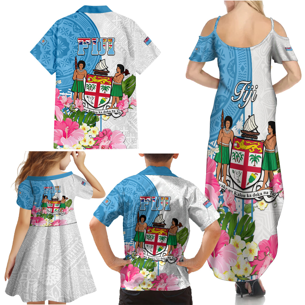 Fiji Day Family Matching Summer Maxi Dress and Hawaiian Shirt Tanoa Hibiscus Fijian Tapa Masi Pattern LT05 - Polynesian Pride