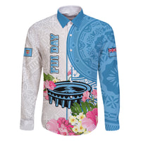 Fiji Day Family Matching Summer Maxi Dress and Hawaiian Shirt Tanoa Hibiscus Fijian Tapa Masi Pattern LT05 Dad's Shirt - Long Sleeve White - Polynesian Pride