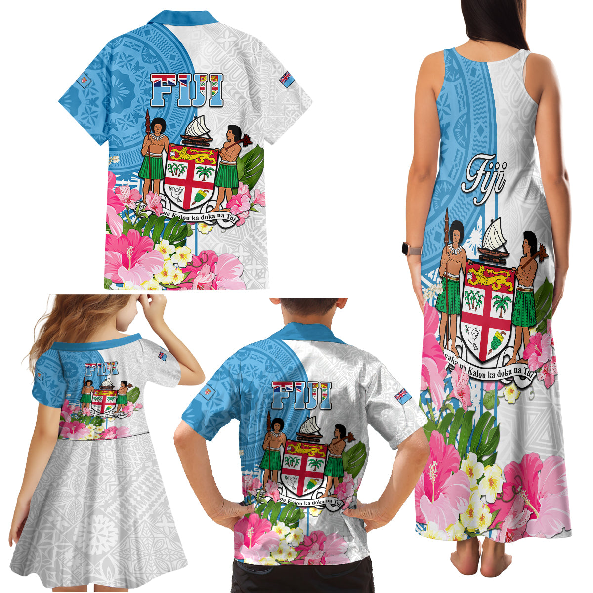 Fiji Day Family Matching Tank Maxi Dress and Hawaiian Shirt Tanoa Hibiscus Fijian Tapa Masi Pattern LT05 - Polynesian Pride
