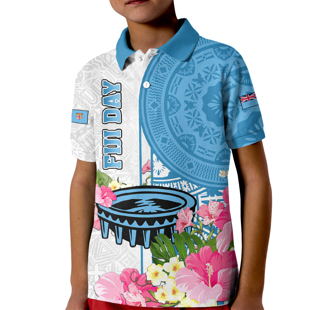 Fiji Day Kid Polo Shirt Tanoa Hibiscus Fijian Tapa Masi Pattern LT05 Kid White - Polynesian Pride