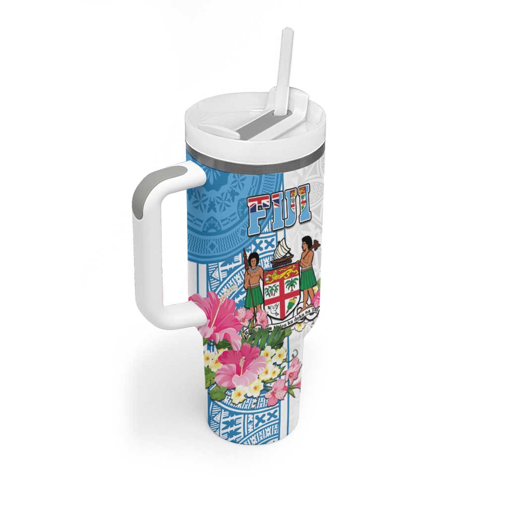 Fiji Day Tumbler With Handle Tanoa Hibiscus Fijian Tapa Masi Pattern
