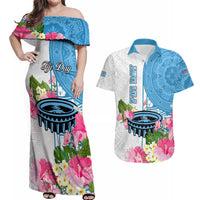 Personalized Fiji Day Couples Matching Off Shoulder Maxi Dress and Hawaiian Shirt Tanoa Hibiscus Fijian Tapa Masi Pattern LT05 White - Polynesian Pride