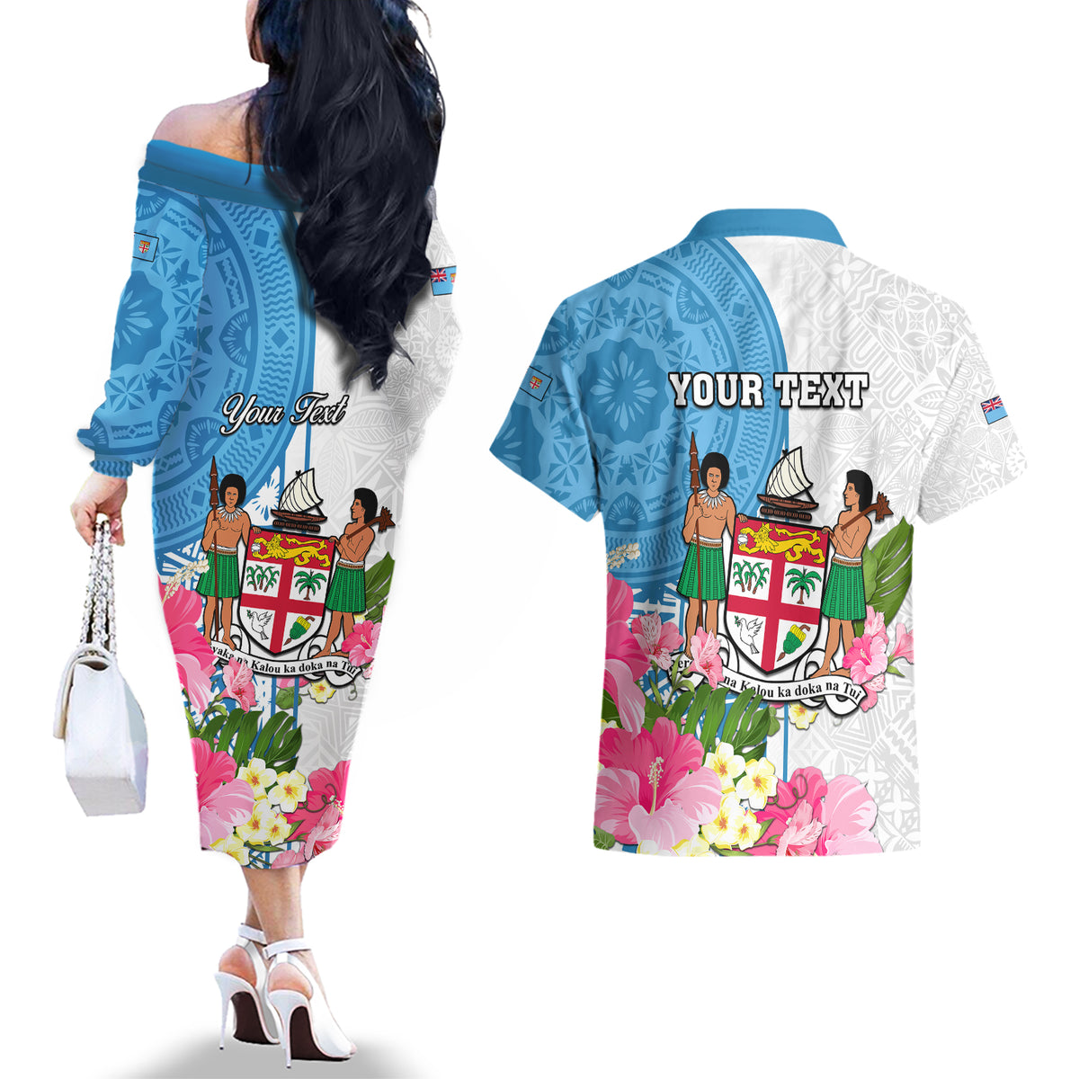 personalized-fiji-day-couples-matching-off-the-shoulder-long-sleeve-dress-and-hawaiian-shirt-tanoa-hibiscus-fijian-tapa-masi-pattern
