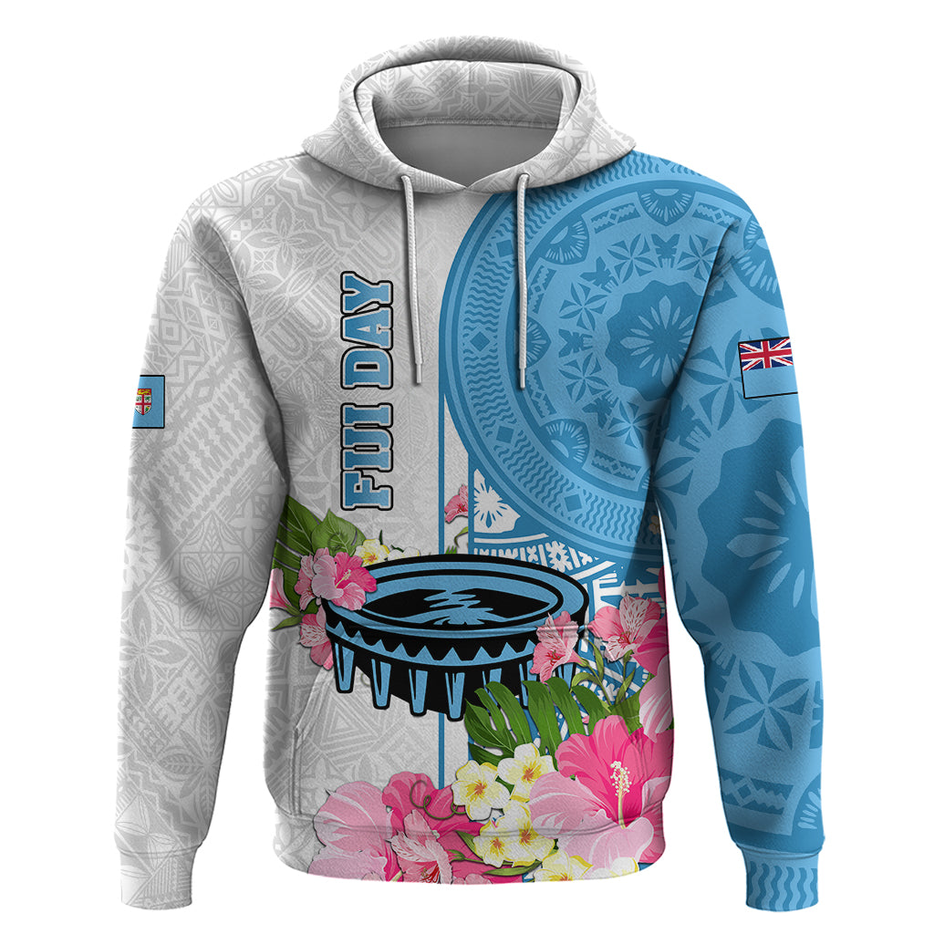 Personalized Fiji Day Hoodie Tanoa Hibiscus Fijian Tapa Masi Pattern LT05 White - Polynesian Pride