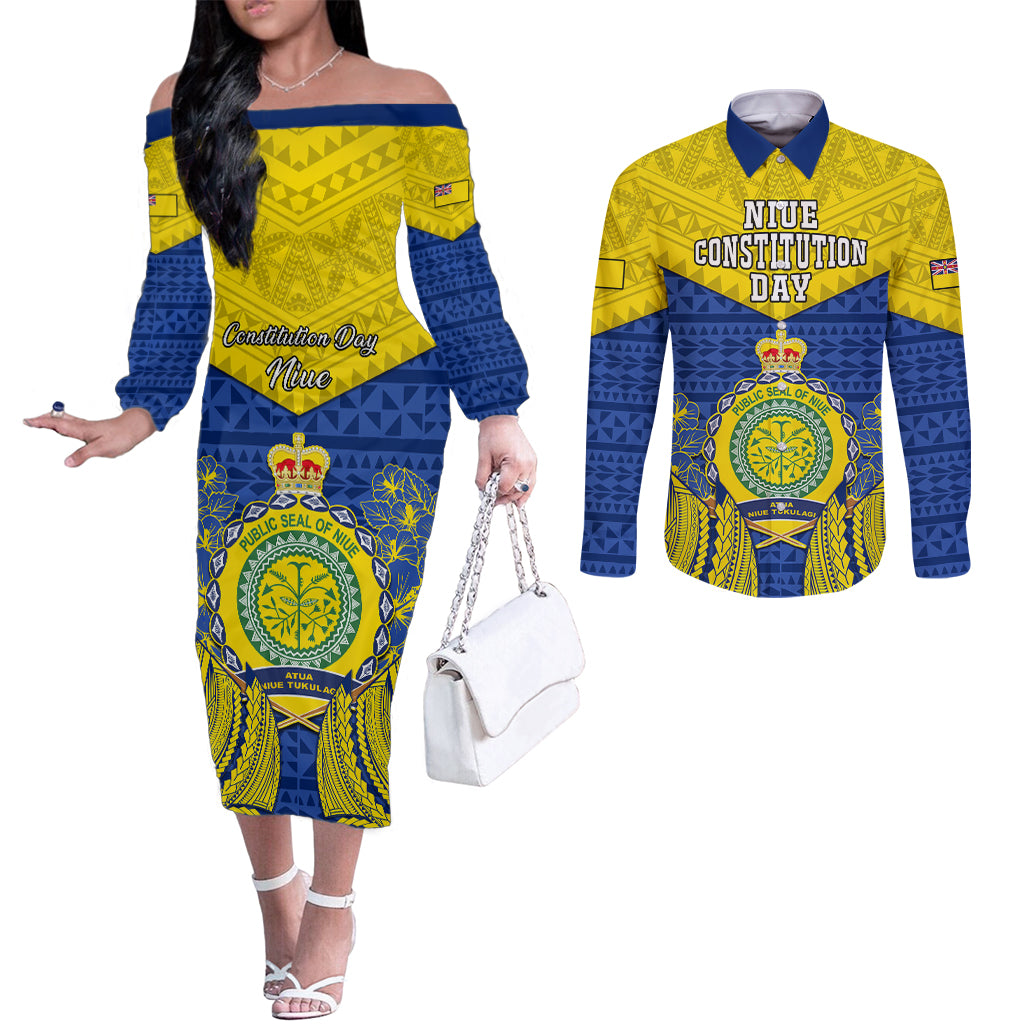 niue-constitution-day-couples-matching-off-the-shoulder-long-sleeve-dress-and-long-sleeve-button-shirts-coat-of-arms-niuean-hiapo-pattern