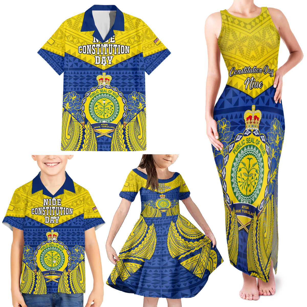 niue-constitution-day-family-matching-tank-maxi-dress-and-hawaiian-shirt-coat-of-arms-niuean-hiapo-pattern