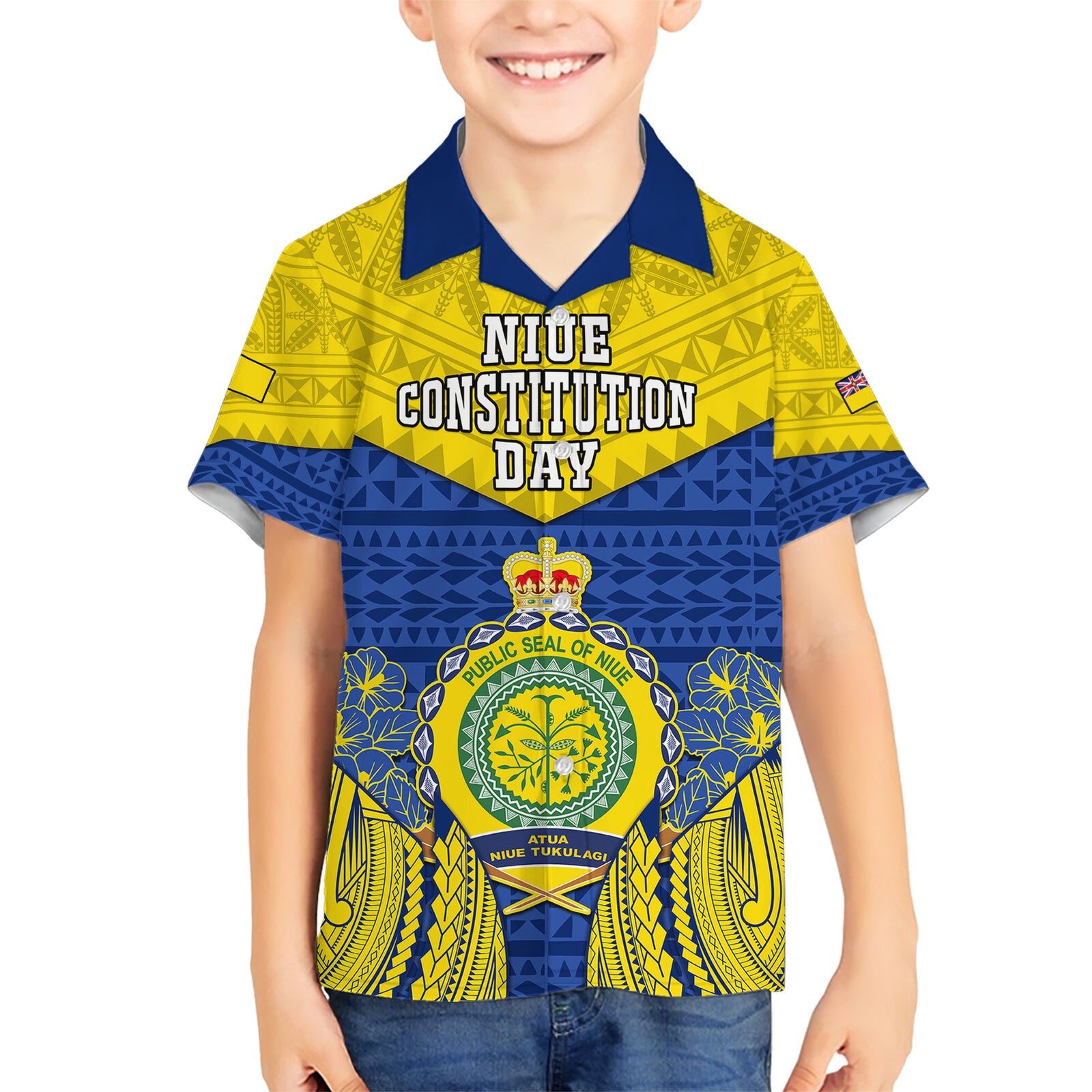 niue-constitution-day-kid-hawaiian-shirt-coat-of-arms-niuean-hiapo-pattern