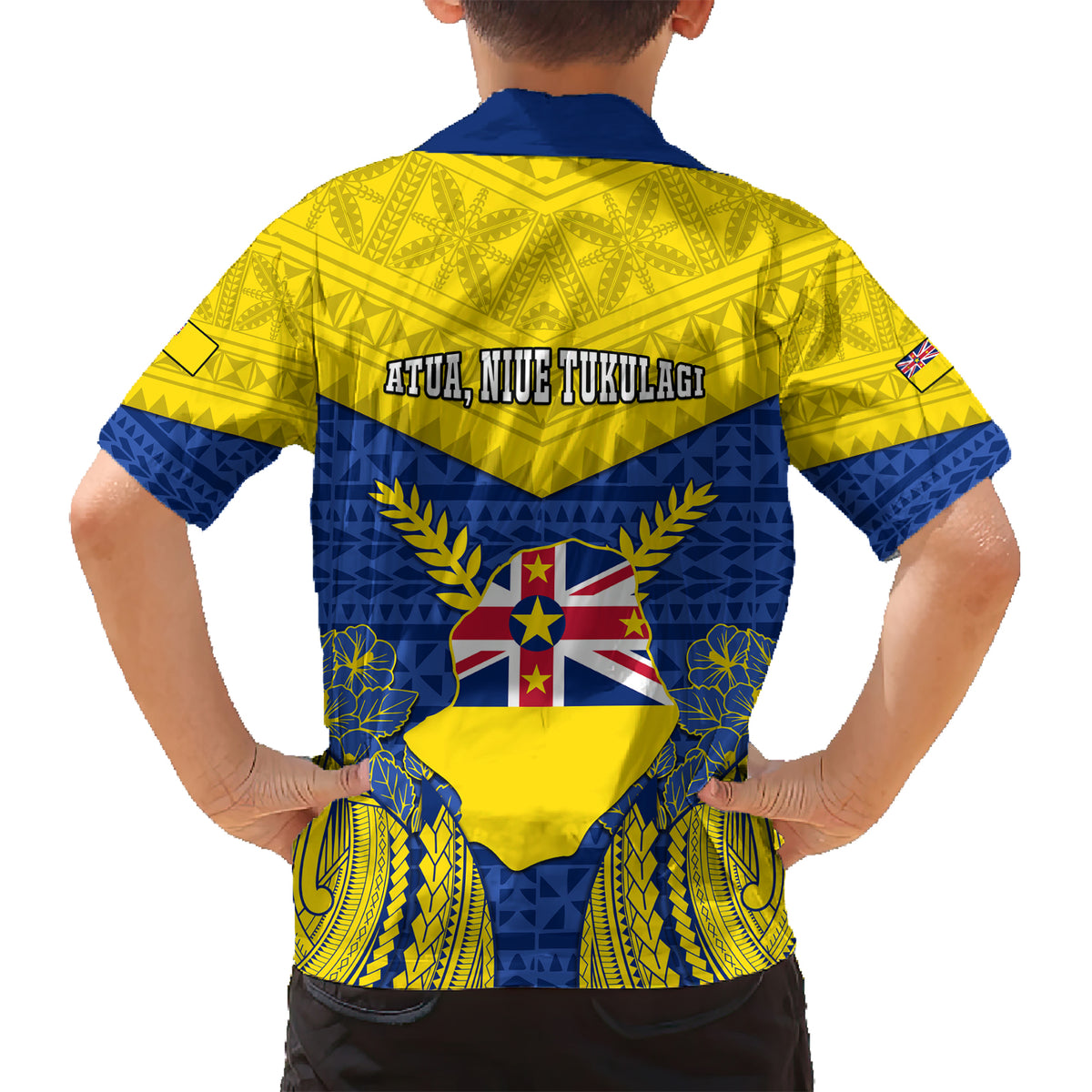niue-constitution-day-kid-hawaiian-shirt-coat-of-arms-niuean-hiapo-pattern