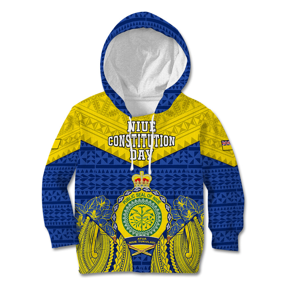 Niue Constitution Day Kid Hoodie Coat Of Arms Niuean Hiapo Pattern LT05 Hoodie Yellow - Polynesian Pride