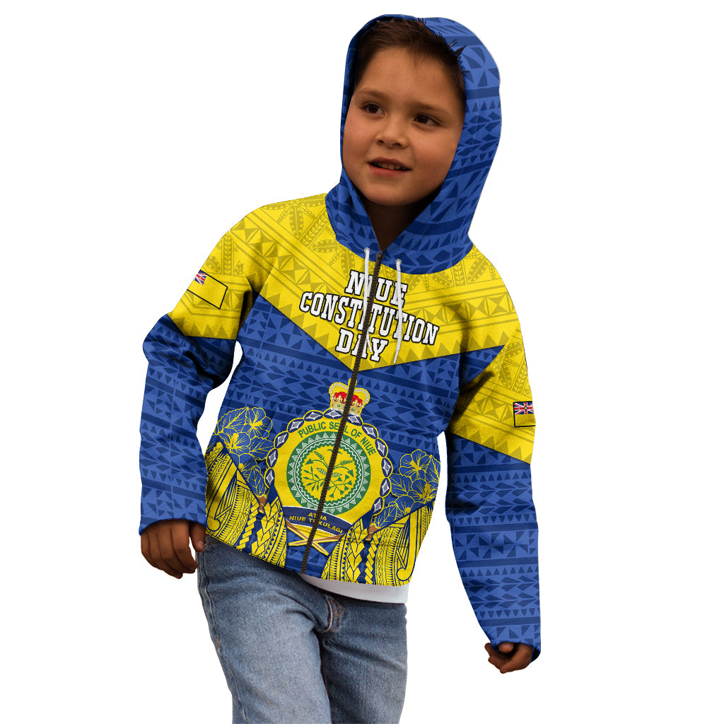 Niue Constitution Day Kid Hoodie Coat Of Arms Niuean Hiapo Pattern LT05 - Polynesian Pride