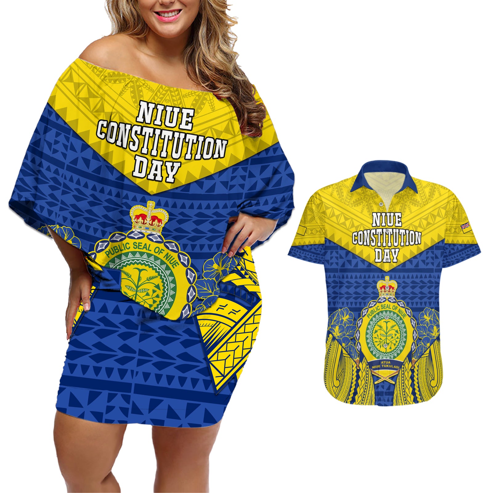 personalized-niue-constitution-day-couples-matching-off-shoulder-short-dress-and-hawaiian-shirt-coat-of-arms-niuean-hiapo-pattern