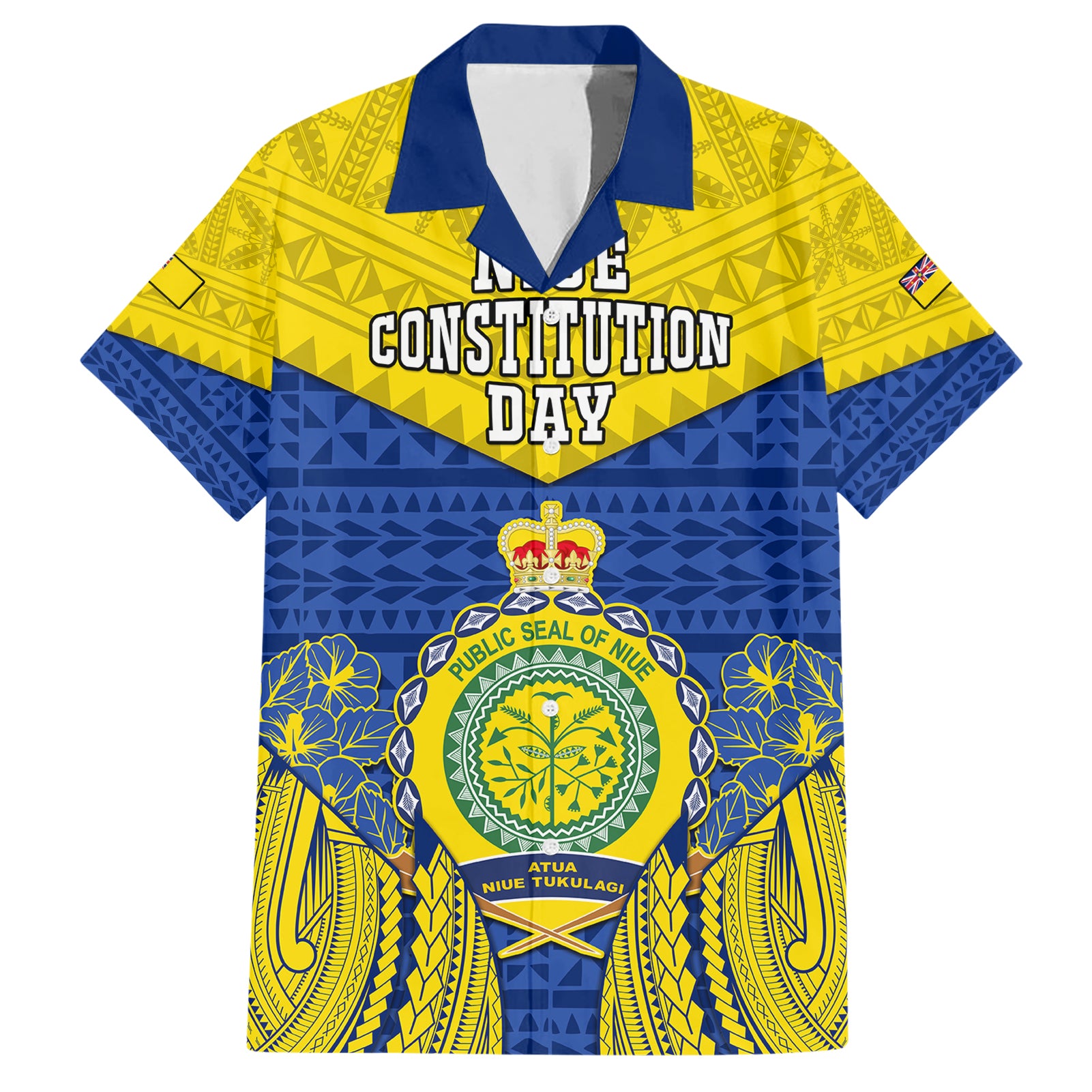 personalized-niue-constitution-day-hawaiian-shirt-coat-of-arms-niuean-hiapo-pattern