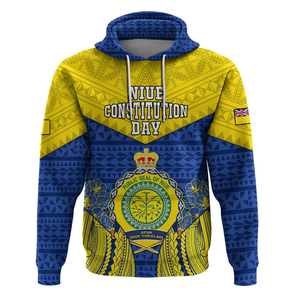 Personalized Niue Constitution Day Hoodie Coat Of Arms Niuean Hiapo Pattern LT05 Yellow - Polynesian Pride