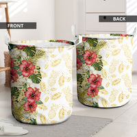 Hawaii Discoverers Day Laundry Basket Tropical Hibiscus Glitter White LT05 - Polynesian Pride