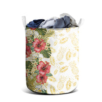 Hawaii Discoverers Day Laundry Basket Tropical Hibiscus Glitter White LT05 - Polynesian Pride