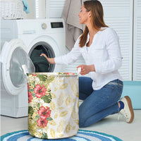 Hawaii Discoverers Day Laundry Basket Tropical Hibiscus Glitter White LT05 - Polynesian Pride