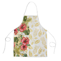 Hawaii Discoverers Day Apron Tropical Hibiscus Glitter White LT05 White - Polynesian Pride