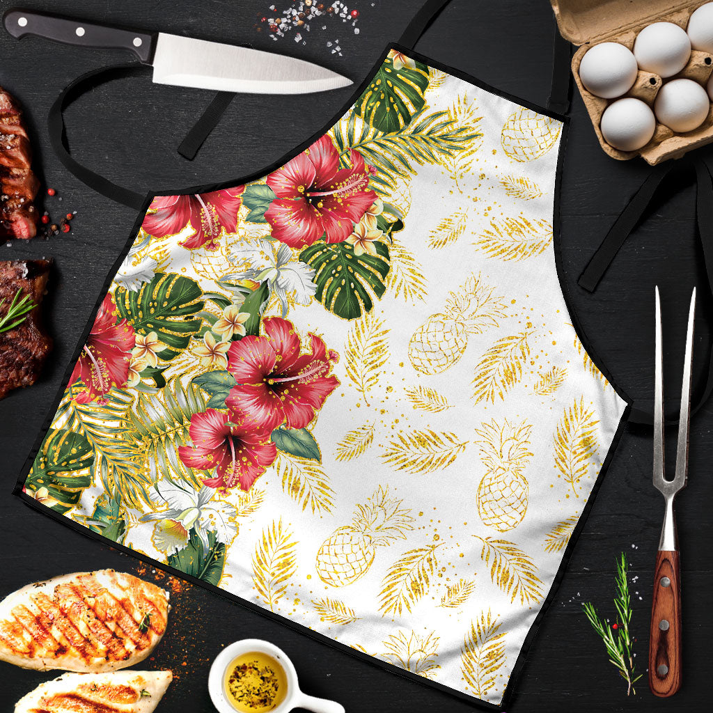 Hawaii Discoverers Day Apron Tropical Hibiscus Glitter White LT05 White - Polynesian Pride