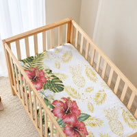 Hawaii Discoverers Day Baby Bed Cover Tropical Hibiscus Glitter White LT05 - Polynesian Pride