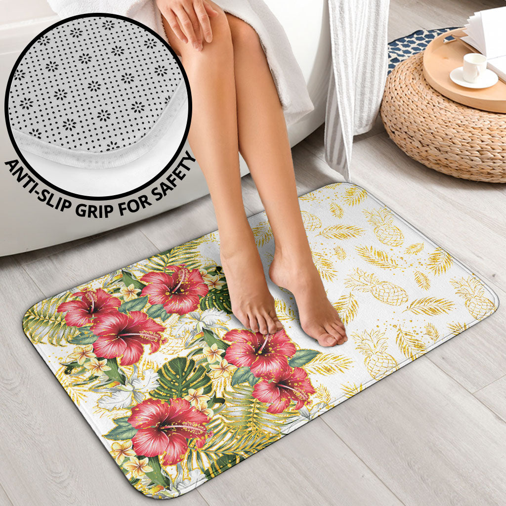 Hawaii Discoverers Day Bathroom Set Tropical Hibiscus Glitter White LT05 - Polynesian Pride
