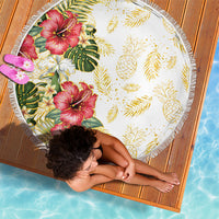 Hawaii Discoverers Day Beach Blanket Tropical Hibiscus Glitter White LT05 - Polynesian Pride