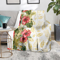 Hawaii Discoverers Day Blanket Tropical Hibiscus Glitter White LT05 - Polynesian Pride