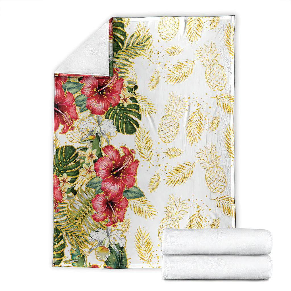 Hawaii Discoverers Day Blanket Tropical Hibiscus Glitter White LT05 - Polynesian Pride