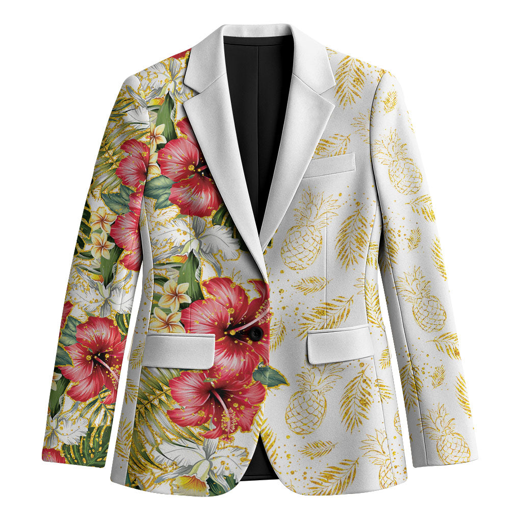 Hawaii Discoverers Day Blazer Tropical Hibiscus Glitter White LT05 Unisex White - Polynesian Pride