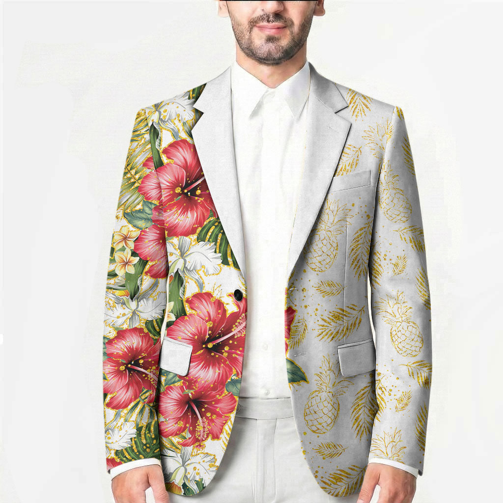 Hawaii Discoverers Day Blazer Tropical Hibiscus Glitter White LT05 - Polynesian Pride