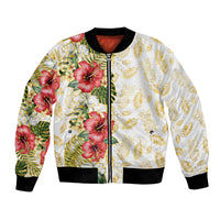 Hawaii Discoverers Day Bomber Jacket Tropical Hibiscus Glitter White LT05 Unisex White - Polynesian Pride