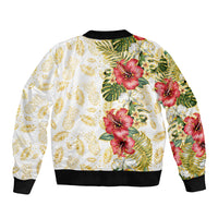 Hawaii Discoverers Day Bomber Jacket Tropical Hibiscus Glitter White LT05 - Polynesian Pride