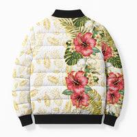 Hawaii Discoverers Day Bomber Puffer Jacket Tropical Hibiscus Glitter White LT05 - Polynesian Pride
