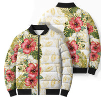 Hawaii Discoverers Day Bomber Puffer Jacket Tropical Hibiscus Glitter White LT05 - Polynesian Pride