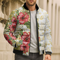 Hawaii Discoverers Day Bomber Puffer Jacket Tropical Hibiscus Glitter White LT05 - Polynesian Pride