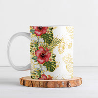 Hawaii Discoverers Day Ceramic Mug Tropical Hibiscus Glitter White LT05 White - Polynesian Pride