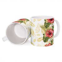 Hawaii Discoverers Day Ceramic Mug Tropical Hibiscus Glitter White LT05 - Polynesian Pride