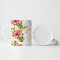 Hawaii Discoverers Day Ceramic Mug Tropical Hibiscus Glitter White LT05 - Polynesian Pride