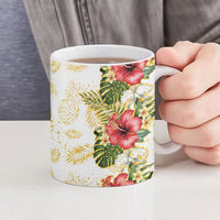 Hawaii Discoverers Day Ceramic Mug Tropical Hibiscus Glitter White LT05 - Polynesian Pride
