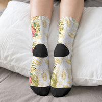 Hawaii Discoverers Day Crew Socks Tropical Hibiscus Glitter White LT05 - Polynesian Pride