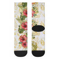 Hawaii Discoverers Day Crew Socks Tropical Hibiscus Glitter White LT05 - Polynesian Pride