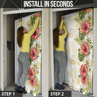 Hawaii Discoverers Day Door Cover Tropical Hibiscus Glitter White
