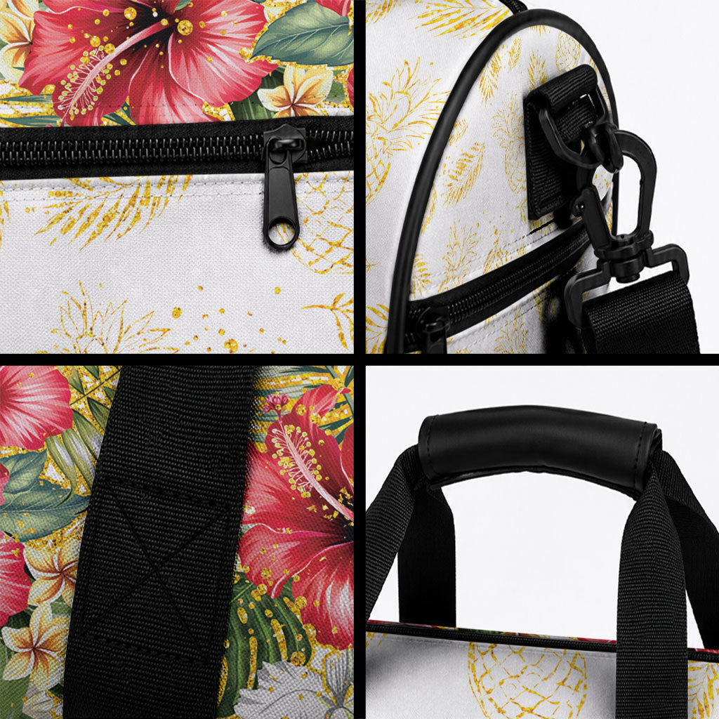 Hawaii Discoverers Day Duffle Bag Tropical Hibiscus Glitter White LT05 - Polynesian Pride