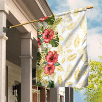 Hawaii Discoverers Day Garden Flag Tropical Hibiscus Glitter White LT05 House Flag White - Polynesian Pride