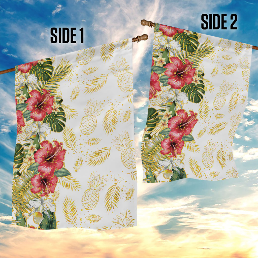 Hawaii Discoverers Day Garden Flag Tropical Hibiscus Glitter White LT05 - Polynesian Pride