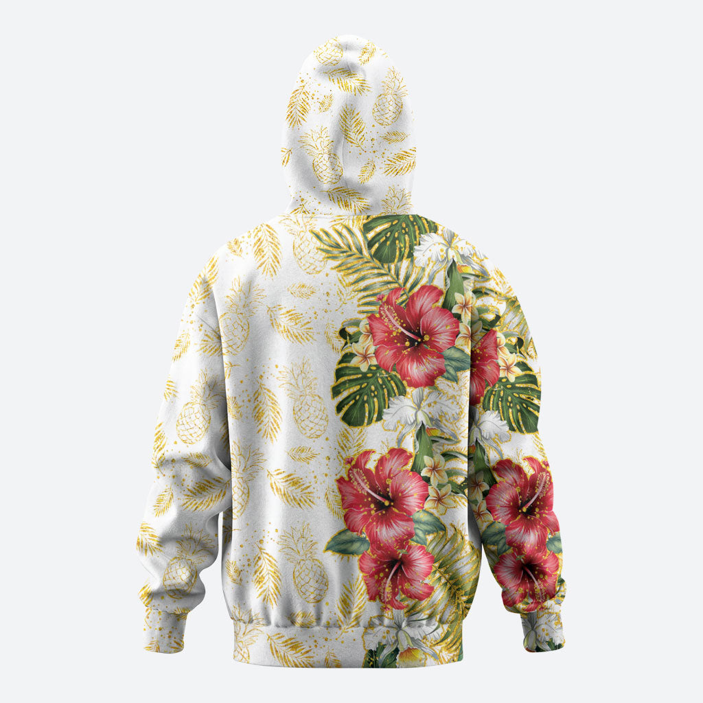 Hawaii Discoverers Day Hoodie Tropical Hibiscus Glitter White LT05 - Polynesian Pride