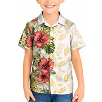 Hawaii Discoverers Day Kid Hawaiian Shirt Tropical Hibiscus Glitter White LT05 Kid White - Polynesian Pride