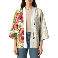 Hawaii Discoverers Day Kimono Tropical Hibiscus Glitter White LT05 - Polynesian Pride