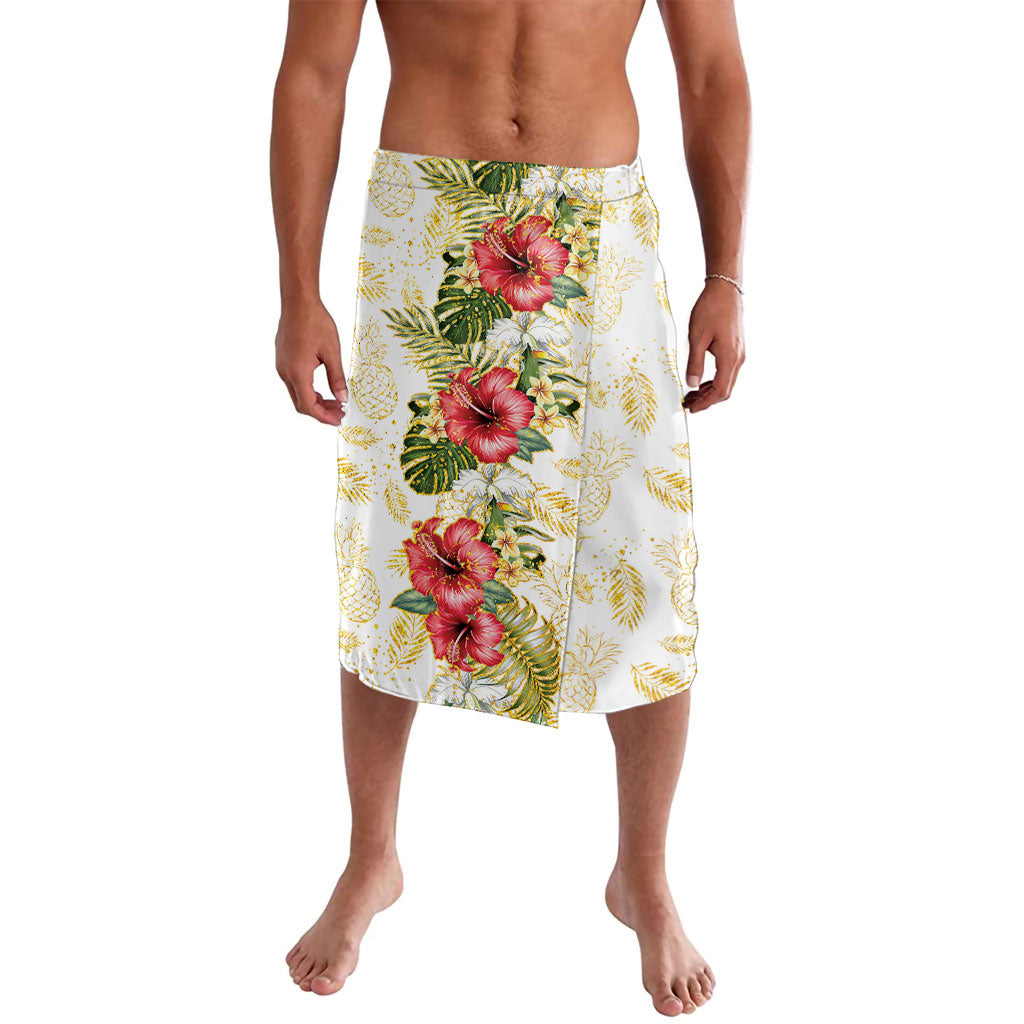 Hawaii Discoverers Day Lavalava Tropical Hibiscus Glitter White LT05 White - Polynesian Pride